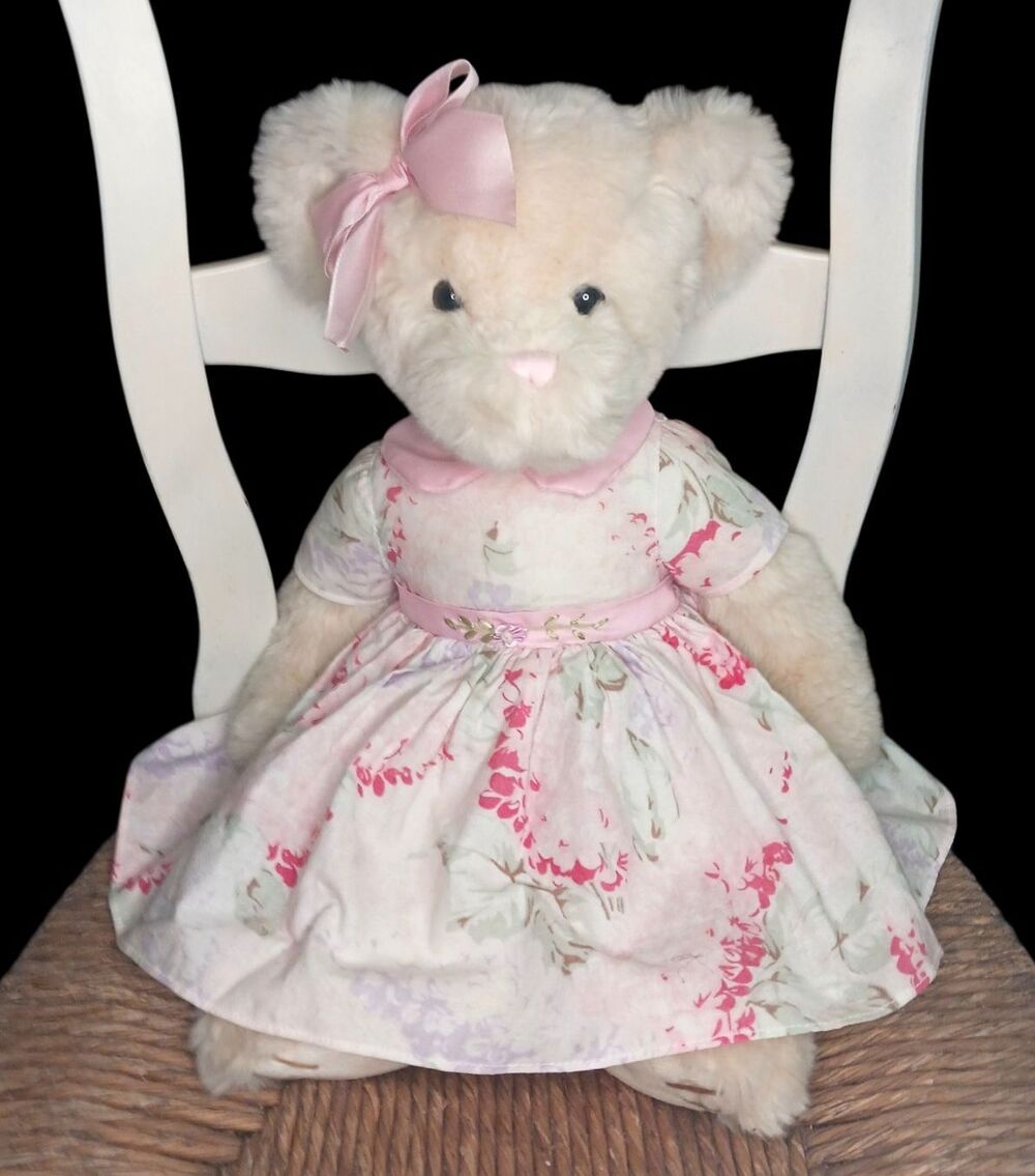RARE Russ Berrie FIONA Teddy Bear 18.5" Plush Stuffed Animal Floral Dress & Bow